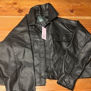 Black faux leather jacket with buttons!!